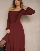 fashion station Rochie Bordo Decorată cu Volane cu Croi Evazat Alleira