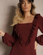 fashion station Rochie Bordo Decorată cu Volane cu Croi Evazat Alleira
