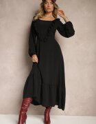 fashion station Rochie Neagră Decorată cu Volane cu Croială Evazată Alleira