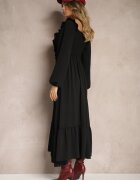 fashion station Rochie Neagră Decorată cu Volane cu Croială Evazată Alleira