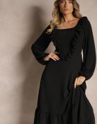 fashion station Rochie Neagră Decorată cu Volane cu Croială Evazată Alleira