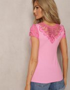 fashion Top Roz Reiat cu Aplicații de Dantelă Velsia