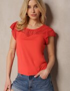 fashion Tricou Bluză Roșu Elegant din Bumbac cu Inserții Transparente Biopara