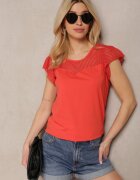 fashion Tricou Bluză Roșu Elegant din Bumbac cu Inserții Transparente Biopara