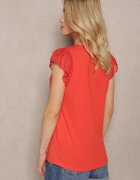 fashion Tricou Bluză Roșu Elegant din Bumbac cu Inserții Transparente Biopara