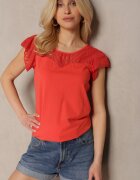 fashion Tricou Bluză Roșu Elegant din Bumbac cu Inserții Transparente Biopara