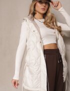 fashion Vestă bej deschis cu matlasare decorativă și glugă detașabilă Erilona