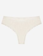 finella Chiloți albi din bumbac tanga decorați cu dantelă și elastic în dungi Torllana