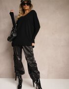 foresta bella Bluză Neagră tip liliac din tricot cu vâscoză cu decolteu și zirconii pe spate Vailune