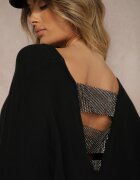 foresta bella Bluză Neagră tip liliac din tricot cu vâscoză cu decolteu și zirconii pe spate Vailune