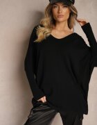 foresta bella Bluză Neagră tip liliac din tricot cu vâscoză cu decolteu și zirconii pe spate Vailune