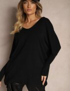 foresta bella Bluză Neagră tip liliac din tricot cu vâscoză cu decolteu și zirconii pe spate Vailune