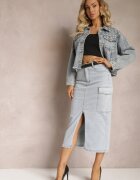  Fustă albastră deschisă de blugi midi cu croială cargo și șliț Codie