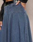  Fustă Bleumarin Cloș Denim cu Curea cu Cataramă Varnie