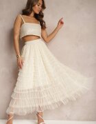  Fustă din tul bej Maxi cu elastic în talie Oliviah