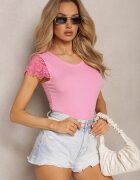 g-dz fashion Bluză reiată roză cu paiete și inserții din dantelă Thaleni
