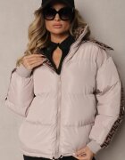  Geacă Casual Bej Reversibilă Tip Puffer cu elastic și Glugă Erisalanne