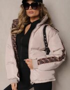  Geacă Casual Bej Reversibilă Tip Puffer cu elastic și Glugă Erisalanne