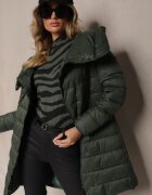  Geacă Lungă Matlasată Verde cu Glugă și Curea Suplimentară Hanovia