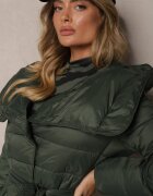 Geacă Lungă Matlasată Verde cu Glugă și Curea Suplimentară Hanovia