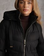  Geacă Neagră Matlasată Lungă cu Glugă și Fermoar Bidirecțional Naomira