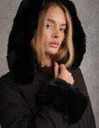  Geacă Negru Reversibilă tip Parka cu glugă și cu blană detașabilă Nevetalie