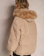  Geacă Oversize bej închisă cu glugă de blană Haduni