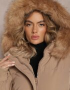  Geacă Oversize bej închisă cu glugă de blană Haduni