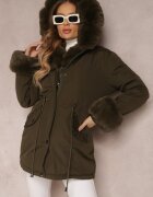  Geacă Parka Verde închis cu Blană și Glugă largă Florion