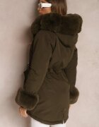  Geacă Parka Verde închis cu Blană și Glugă largă Florion