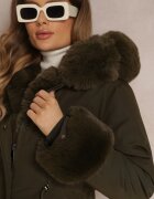  Geacă Parka Verde închis cu Blană și Glugă largă Florion