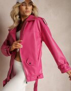  Geacă Ramones Fucsia Supradimensionată în Stil Motociclist din Piele Ecologică Leonidia