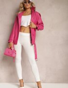  Geacă Ramones Fucsia Supradimensionată în Stil Motociclist din Piele Ecologică Leonidia