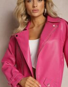  Geacă Ramones Fucsia Supradimensionată în Stil Motociclist din Piele Ecologică Leonidia