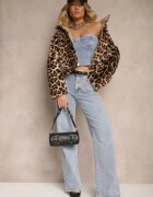  Geacă Reversibilă Bej cu Cusături Matlasate și Blană cu Model Leopard Cesita
