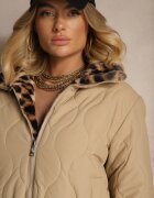  Geacă Reversibilă Bej cu Cusături Matlasate și Blană cu Model Leopard Cesita