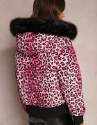  Geacă Roz Matlasată cu imprimeu leopard cu glugă și Borsetă Decorativă Sadeve