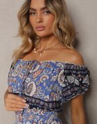 generation Rochie Albastră din Bumbac cu Elastic în Talie și Legătură la Decolteu Hiletta