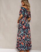 generation Rochie Bleu marin din bumbac stil spaniol cu cordon în talie cu imprimeu floral Risarrae