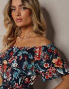 generation Rochie Bleu marin din bumbac stil spaniol cu cordon în talie cu imprimeu floral Risarrae