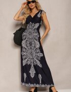generation Rochie bleumarin cu model ornamental cu șnururi la umeri și elastic în talie Alerada