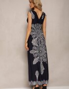 generation Rochie bleumarin cu model ornamental cu șnururi la umeri și elastic în talie Alerada