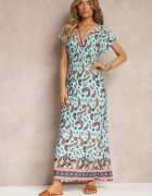 generation Rochie Evazată Maxi Albastru deschis cu Imprimeu Paisley cu Elastic în Talie Zoenia