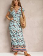 generation Rochie Evazată Maxi Albastru deschis cu Imprimeu Paisley cu Elastic în Talie Zoenia