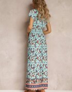 generation Rochie Evazată Maxi Albastru deschis cu Imprimeu Paisley cu Elastic în Talie Zoenia