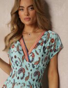 generation Rochie Evazată Maxi Albastru deschis cu Imprimeu Paisley cu Elastic în Talie Zoenia
