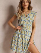 generation Rochie mini Albastru-Galben Din bumbac Cu model mozaic Cu elastic în talie Fiyona