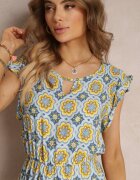 generation Rochie mini Albastru-Galben Din bumbac Cu model mozaic Cu elastic în talie Fiyona