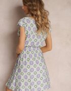 generation Rochie Mini din Bumbac Verde-Mov cu Model Mozaic cu Elastic în Talie Fiyona