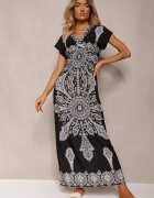 generation Rochie Neagră de Vară cu elastic în talie cu top petrecut și imprimeu ornamental Avilepea